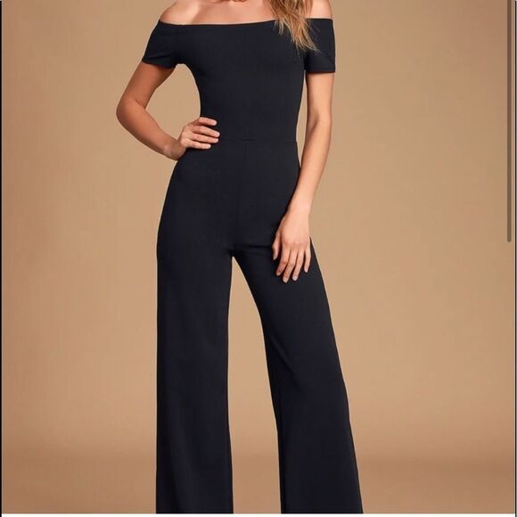 Lulu’s Black Off the Shoulder Alleyoop Jumpsuit - Picture 3 of 14